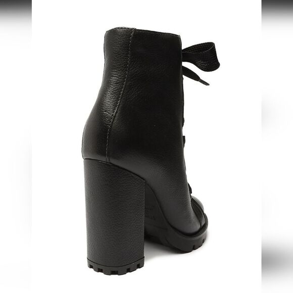 New Schutz Zara fur lined Winter black Leather Ankle Boots high block heels 7 B - Picture 4 of 12